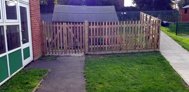 Picket fencing at school in Cowley, Oxford